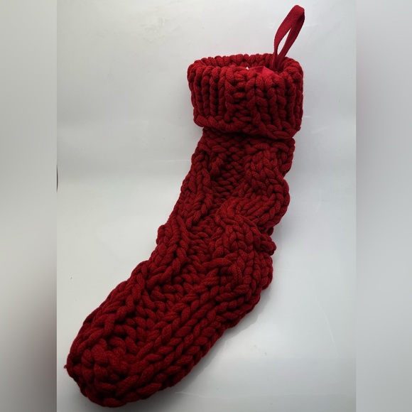 Pottery Barn Red Colossal Chunky Knit Christmas Stocking 7x15 Fully Lined - Picture 5 of 5